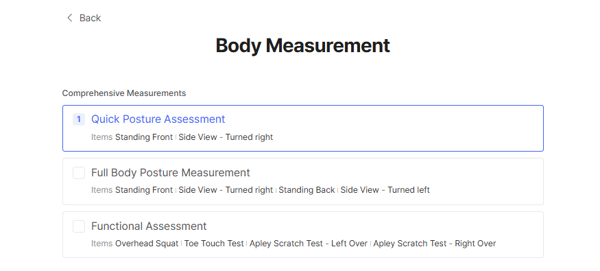 comprehensive Measurements - Quick Posture Assessment